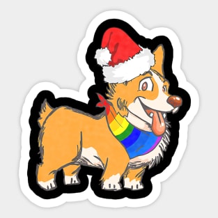 Christmas Gay Lesbian Pride Cute Santa Hat Corgi Dog Sticker